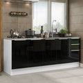 Cocina Compacta 200 cm 4 Puertas 3 Cajones Sin Mesada Blanco/Negro Lux Madesa 03