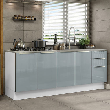 Cocina Compacta 200 cm 4 Puertas 3 Cajones Sin Mesada Blanco/Gris Lux Madesa