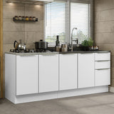 Combo con 2 Bajos Mesadas de Cocina 4 Puetas 3 Cajones 200 x 60 cm (Sin Mesada y Bacha) Blanco/Blanco Aterciopelado Lux Madesa