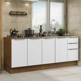 Combo con 2 Bajos Mesadas de Cocina 4 Puetas 3 Cajones 200 x 60 cm (Sin Mesada y Bacha) Marrón/Blanco Aterciopelado Lux Madesa