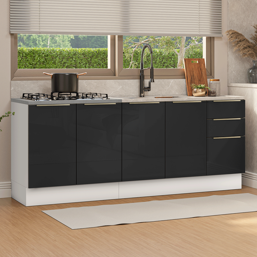 Cocina Compacta 200 cm Blanco/Negro Lux Madesa 05