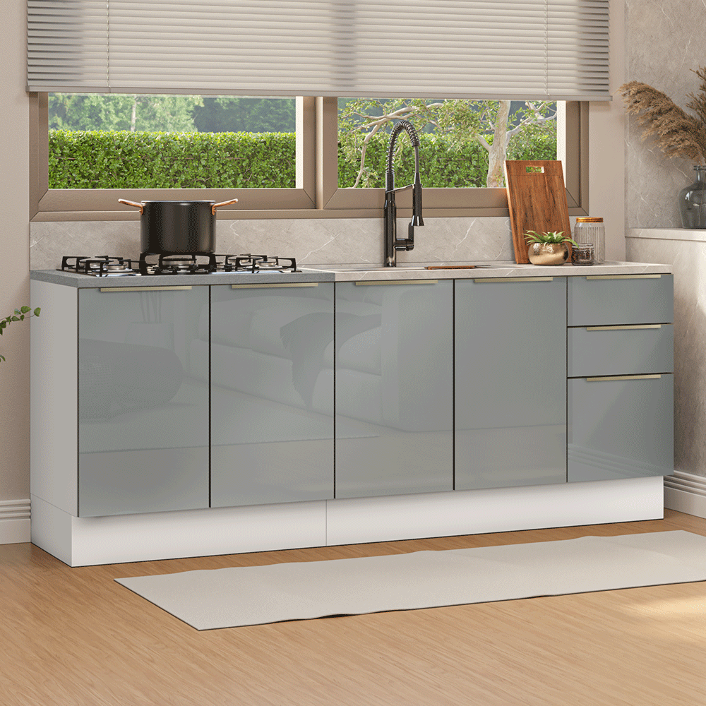 Cocina Compacta 200 cm Blanco/Gris Lux Madesa 05
