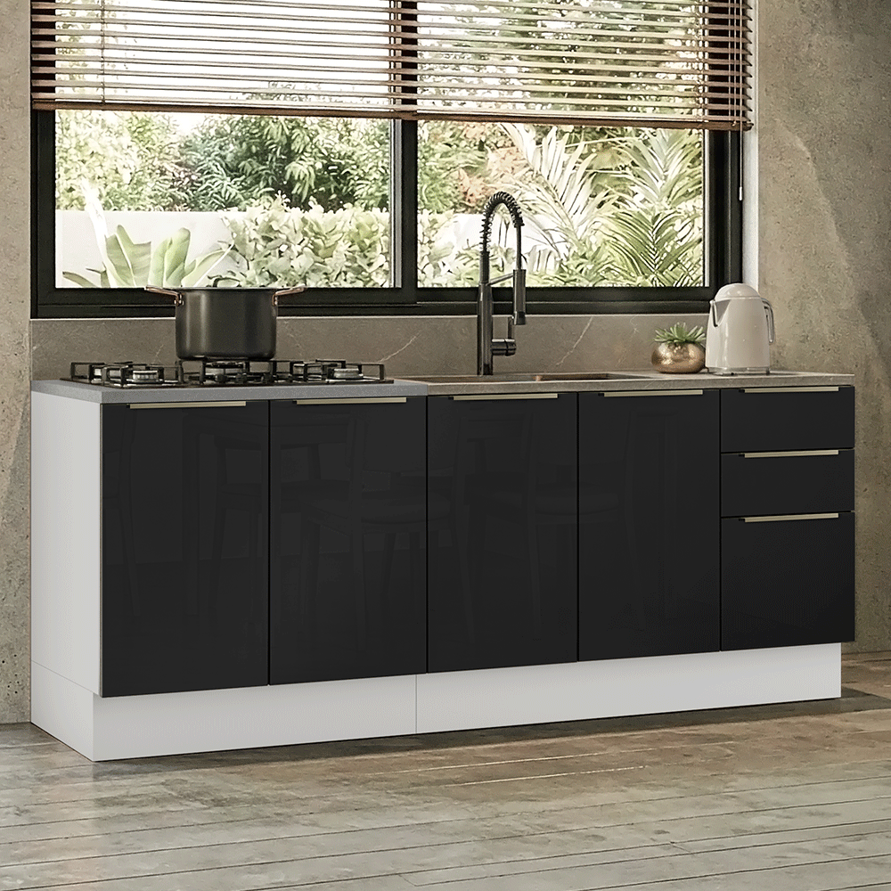Cocina Compacta 200 x 60 cm Blanco/Negro Lux Madesa 06