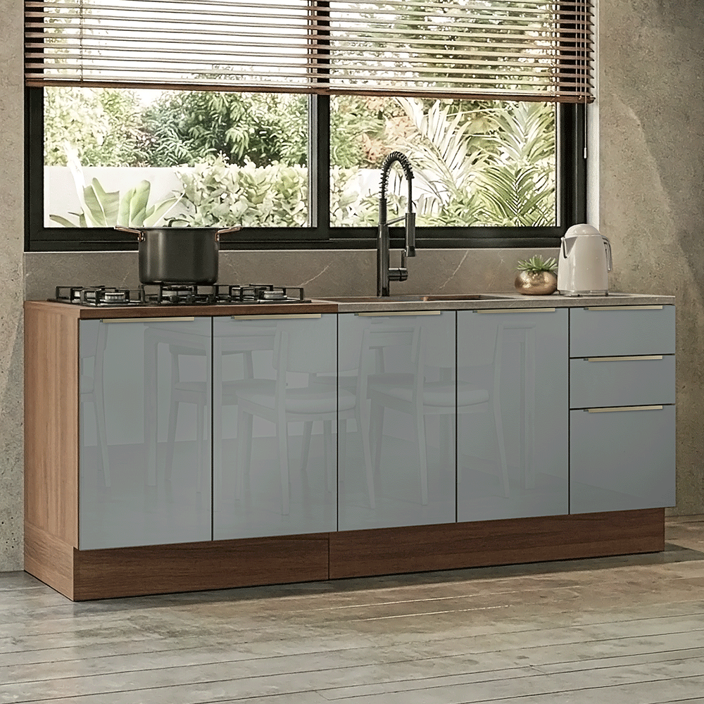 Cocina Compacta 200 x 60 cm Marrón/Gris Lux Madesa 06