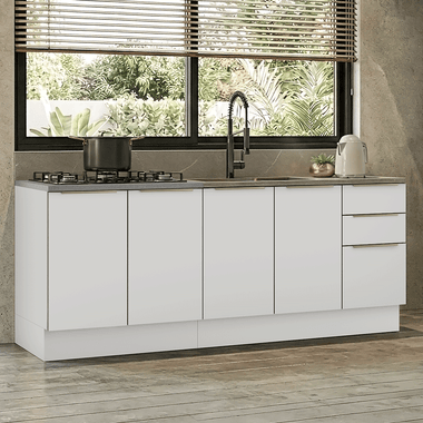 Cocina Compacta 200 cm 4 Puertas 3 Cajones Sin Mesada Blanco Lux Madesa 06
