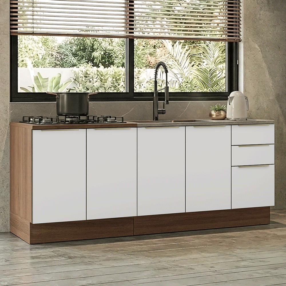 Cocina Compacta 200 x 60 cm Marrón/Blanco Aterciopelado Lux Madesa 06