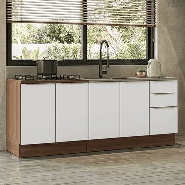 Cocina Compacta 200 cm 4 Puertas 3 Cajones Sin Mesada Marrón/Blanco Lux Madesa 06