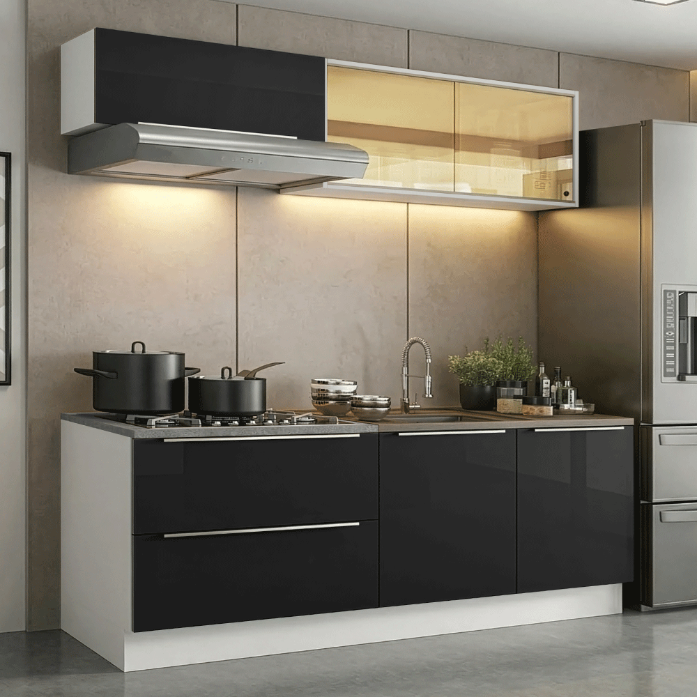 Cocina Compacta 200 cm Blanco/Negro Lux Madesa 07