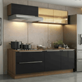 Cocina Compacta 200 cm 5 Puertas 2 Cajones Sin Mesada Marrón/Negro Lux Madesa