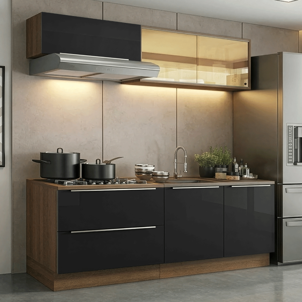Cocina Compacta 200 cm Marrón/Negro Lux Madesa 07