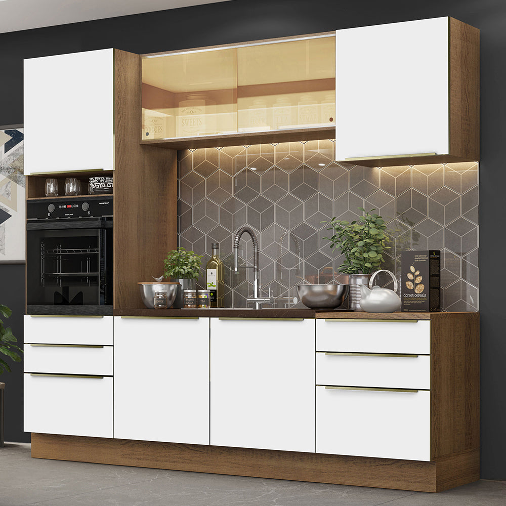 Combo Completo de Cocina 240 x 60 cm Marrón/Blanco Aterciopelado Lux Madesa 02