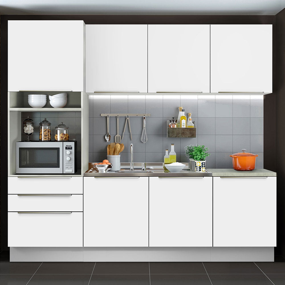 Combo Completo de Cocina 240 x 60 cm Blanco/Blanco Aterciopelado Lux Madesa 03