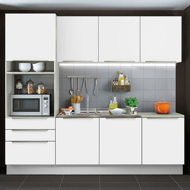 Combo completo de Cocina 240 cm 7 Puertas 3 Cajones Sin Mesada Blanco Lux Madesa 03