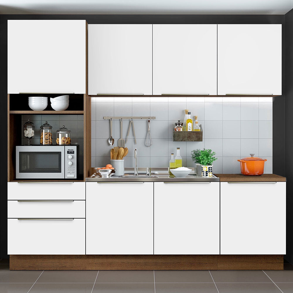 Combo Completo de Cocina 240 x 60 cm Marrón/Blanco Aterciopelado Lux Madesa 03