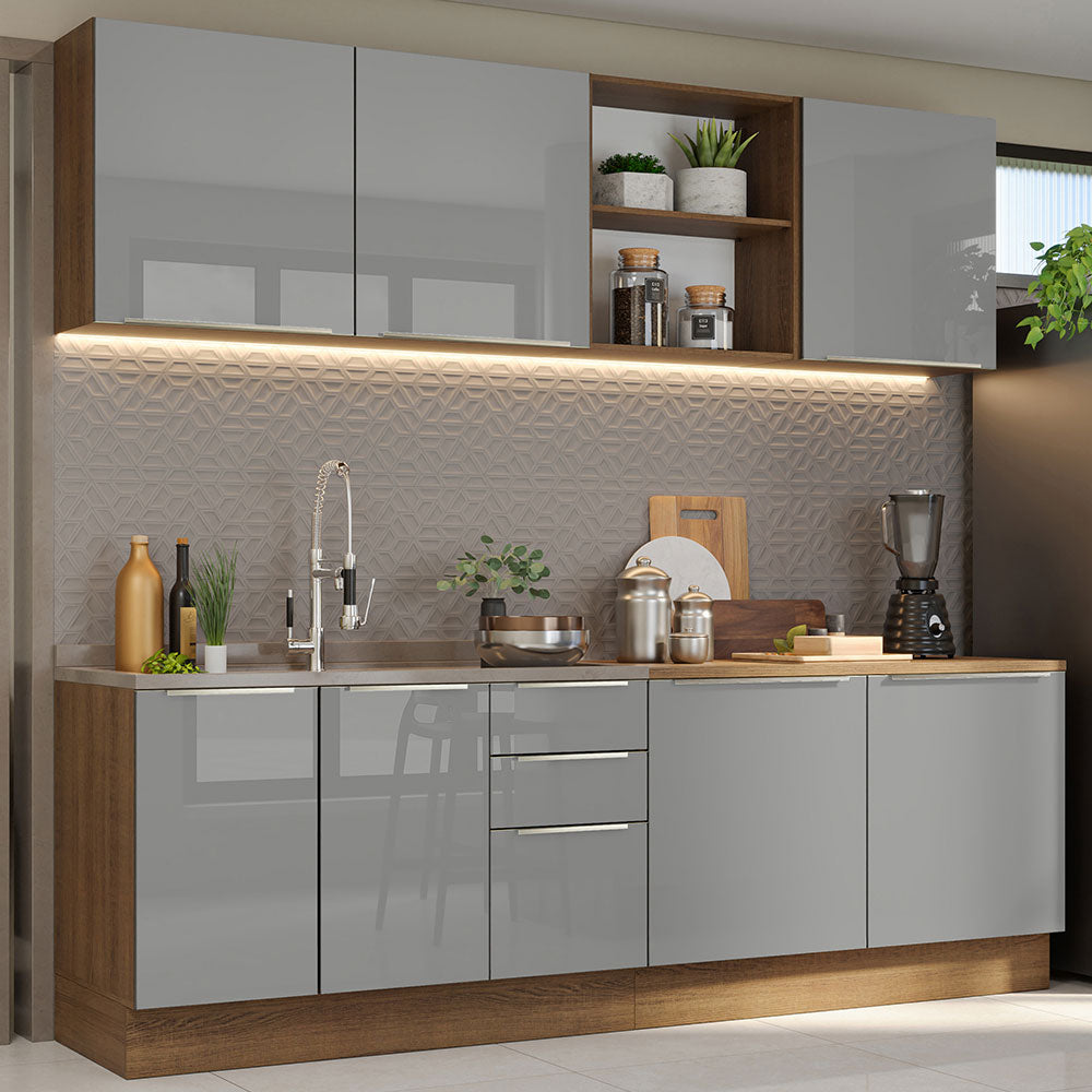 Combo completo de Cocina 240 cm 7 Puertas 3 Cajones Sin Mesada Marrón/Gris Lux Madesa