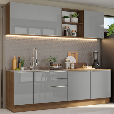 Combo completo de Cocina 240 cm 7 Puertas 3 Cajones Sin Mesada Marrón/Gris Lux Madesa