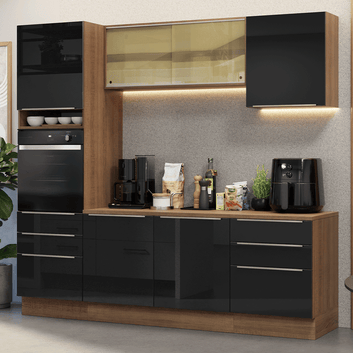Combo completo de Cocina Lux 240 cm 6 Puertas 6 Cajones (Con Mesada) Marrón/Negro Madesa