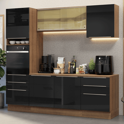 Combo completo de Cocina 240 cm 6 Puertas 6 Cajones Marrón/Negro Lux Madesa