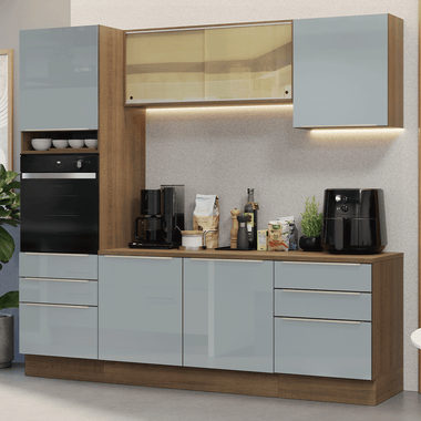 Combo completo de Cocina 240 cm 6 Puertas 6 Cajones Marrón/Gris Lux Madesa