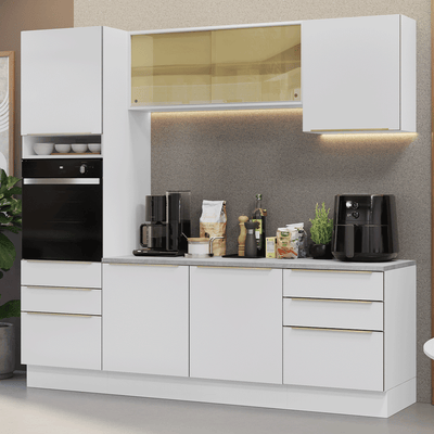 Combo completo de Cocina 240 cm 6 Puertas 6 Cajones Blanco Lux Madesa