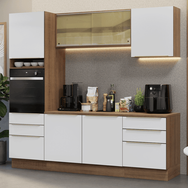 Combo completo de Cocina 240 cm 6 Puertas 6 Cajones Marrón/Blanco Lux Madesa