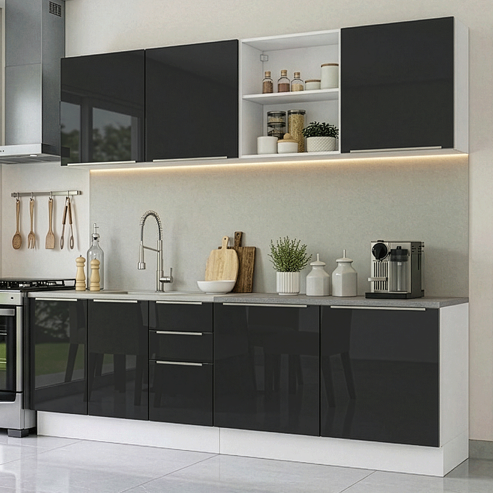 Combo completo de Cocina 240 cm Blanco/Negro Lux Madesa 09