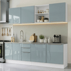 Combo completo de Cocina 240 cm 7 Puertas 3 Cajones Sin Mesada Blanco/Gris Lux Madesa