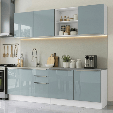 Combo completo de Cocina 240 cm 7 Puertas 3 Cajones Sin Mesada Blanco/Gris Lux Madesa