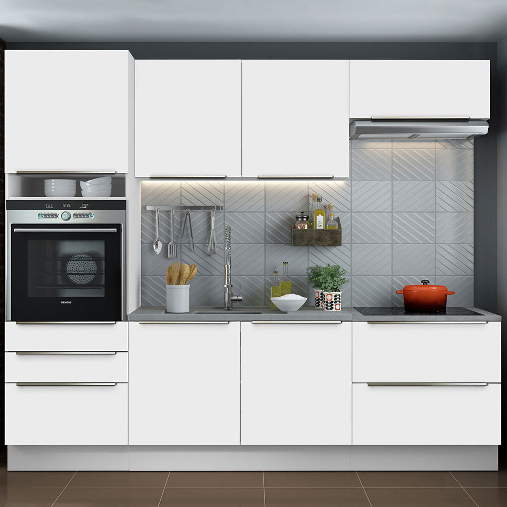 Combo Completo de Cocina 260 x 60 cm Blanco/Blanco Aterciopelado Lux Madesa 01