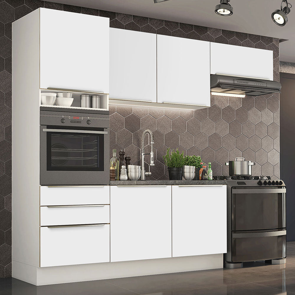 Combo Completo de Cocina 260 x 60 cm Blanco/Blanco Aterciopelado Lux Madesa 03