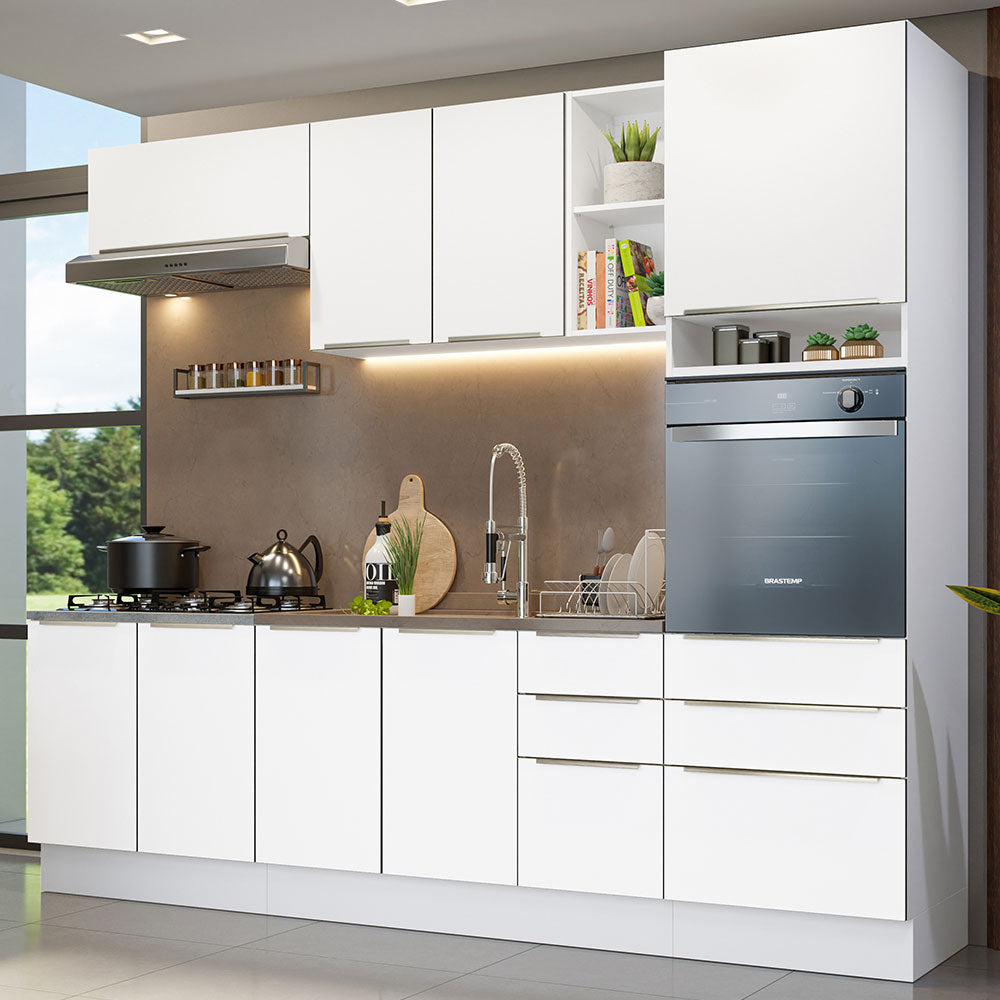 Combo Completo de Cocina 260 x 60 cm Blanco Aterciopelado Lux Madesa 08