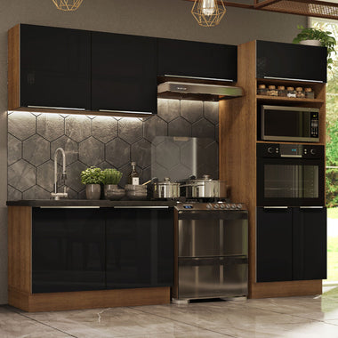 Combo completo de Cocina 270 cm 8 Puertas Sin Mesada Marrón/Negro Lux Madesa