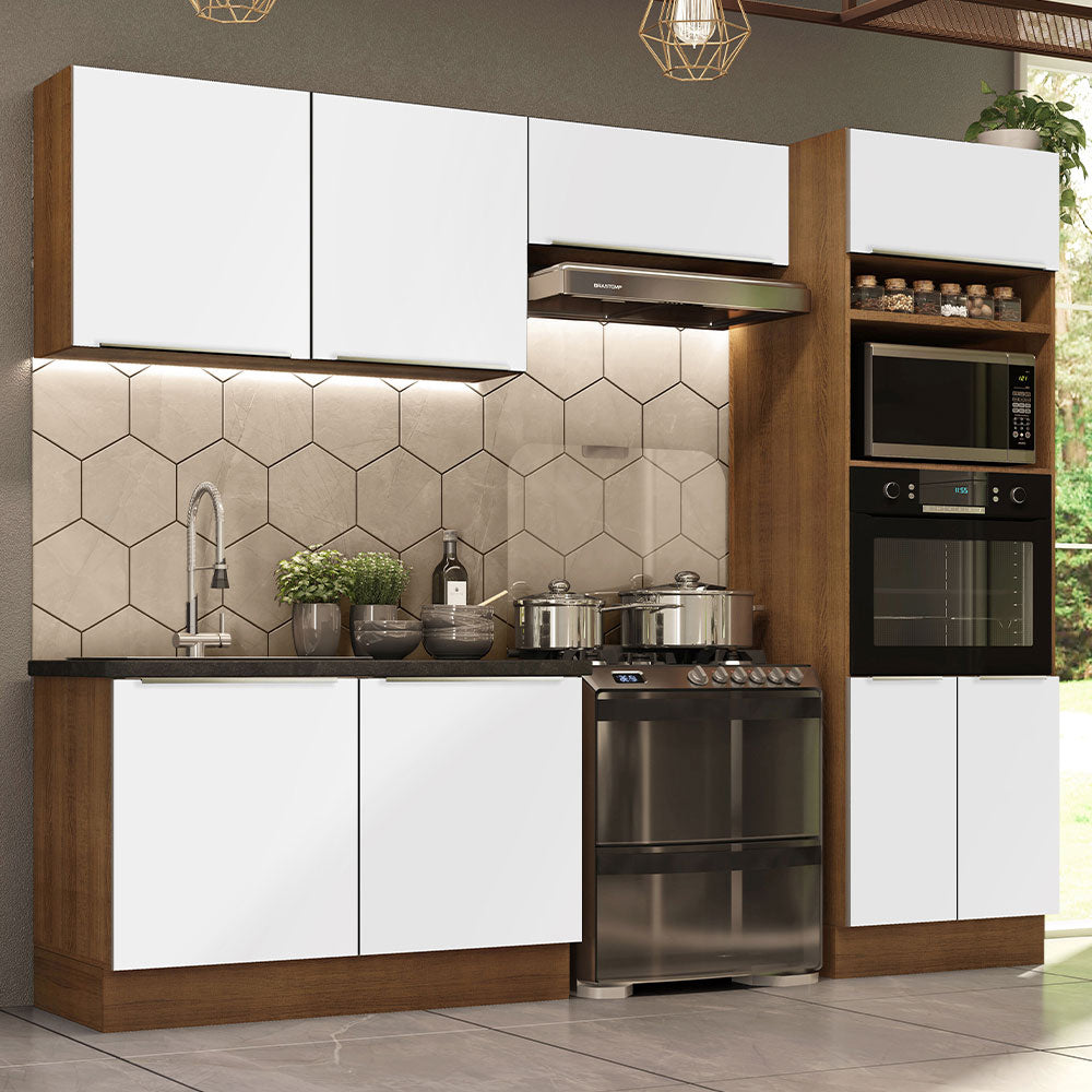 Combo Completo de Cocina 270 x 60 cm Marrón/Blanco Aterciopelado Lux Madesa 01