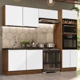 Combo Completo de Cocina 270 x 60 cm Marrón/Blanco Aterciopelado Lux Madesa 01