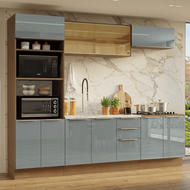 Combo completo de Cocina 270 cm 10 Puertas 3 Cajones Sin Mesada Marrón/Gris Lux Madesa 05