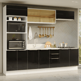 Combo Completo de Cocina 270 x 60 cm Blanco/Negro Lux Madesa 06