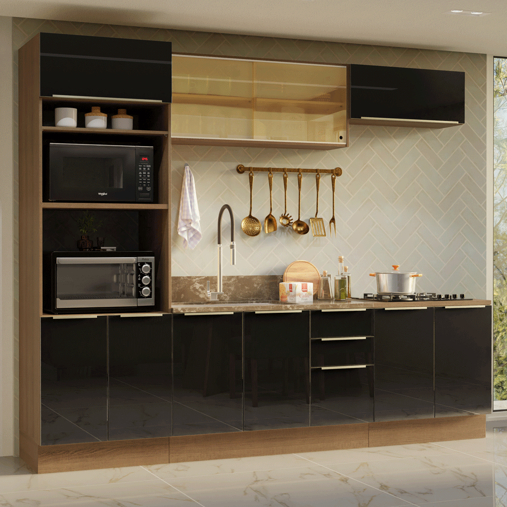 Combo Completo de Cocina 270 x 60 cm Marrón/Negro Lux Madesa 06