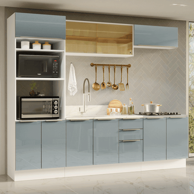 Combo completo de Cocina 270 cm 10 Puertas 3 Cajones Sin Mesada Blanco/Gris Lux Madesa 06