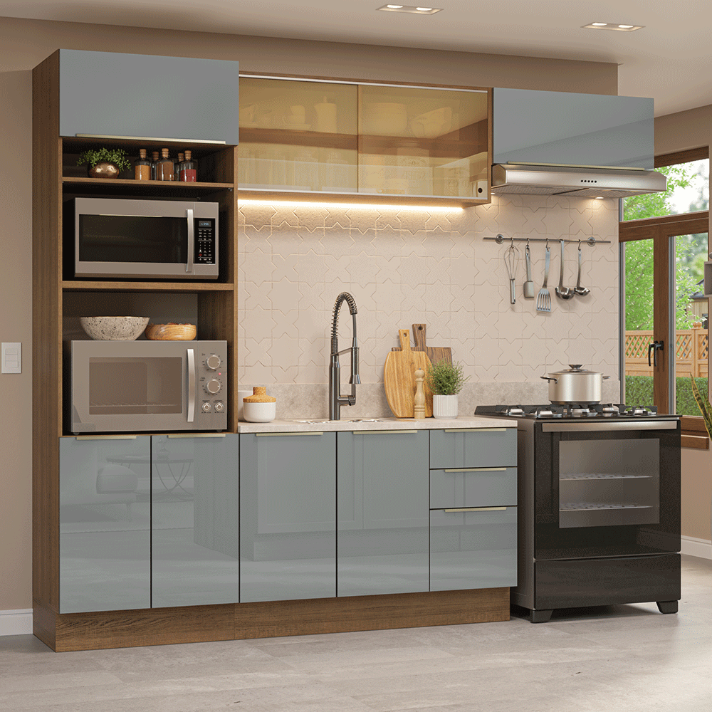 Combo completo de Cocina 270 cm Marrón/Gris Lux Madesa 07