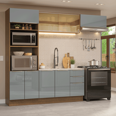 Combo completo de Cocina 270 cm 8 Puertas 3 Cajones Sin Mesada Marrón/Gris Lux Madesa