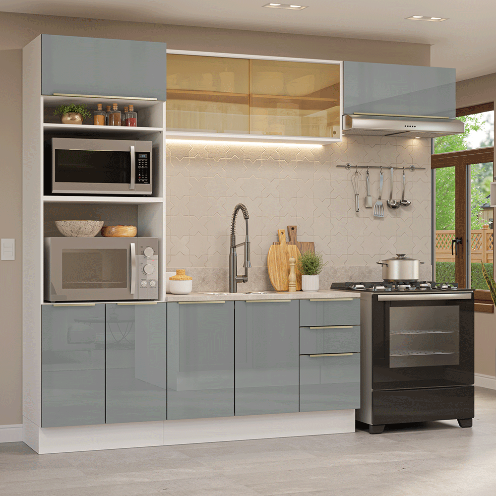 Combo completo de Cocina 270 cm Blanco/Gris Lux Madesa 07
