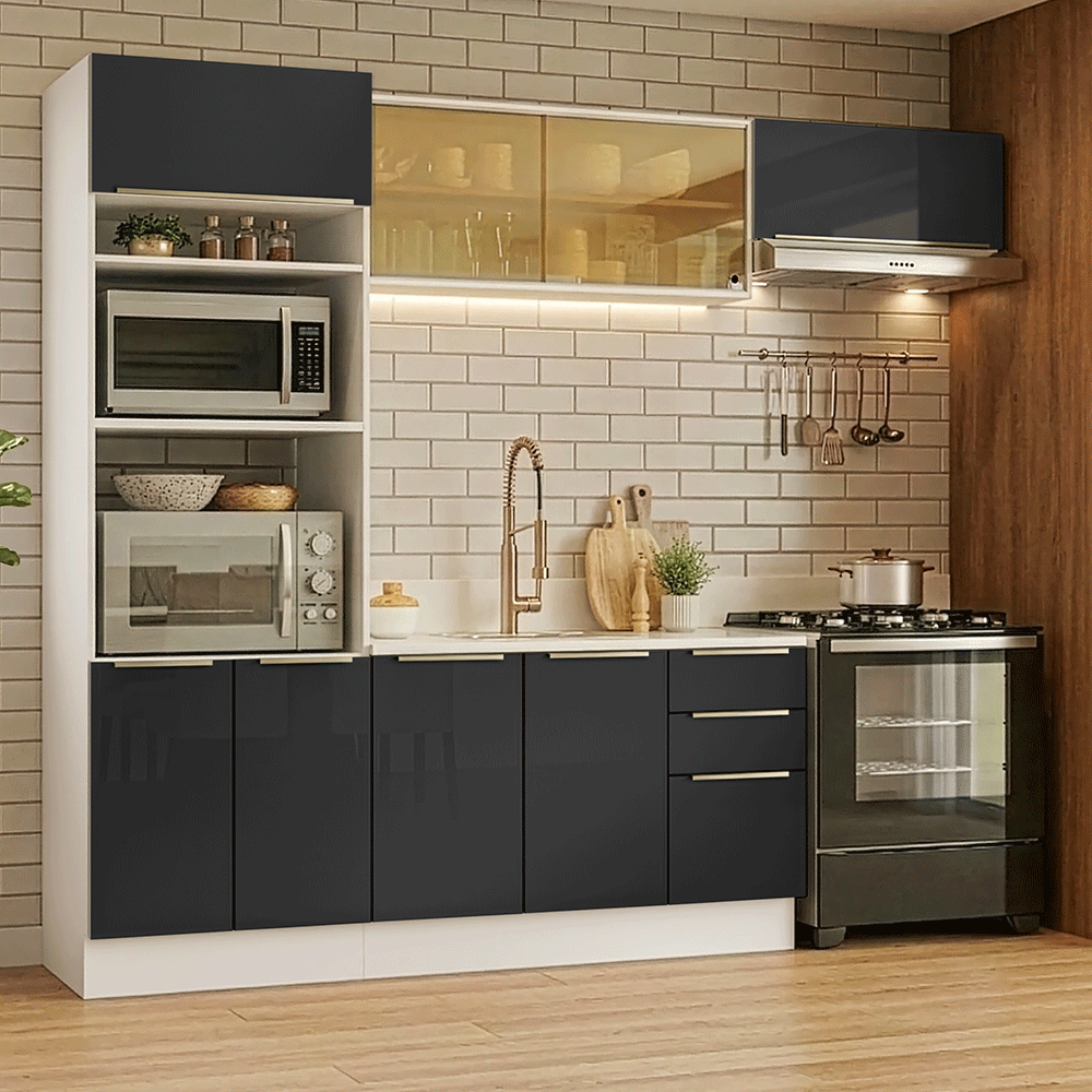 Combo completo de Cocina 270 x 60 cm Blanco/Negro Lux Madesa 08