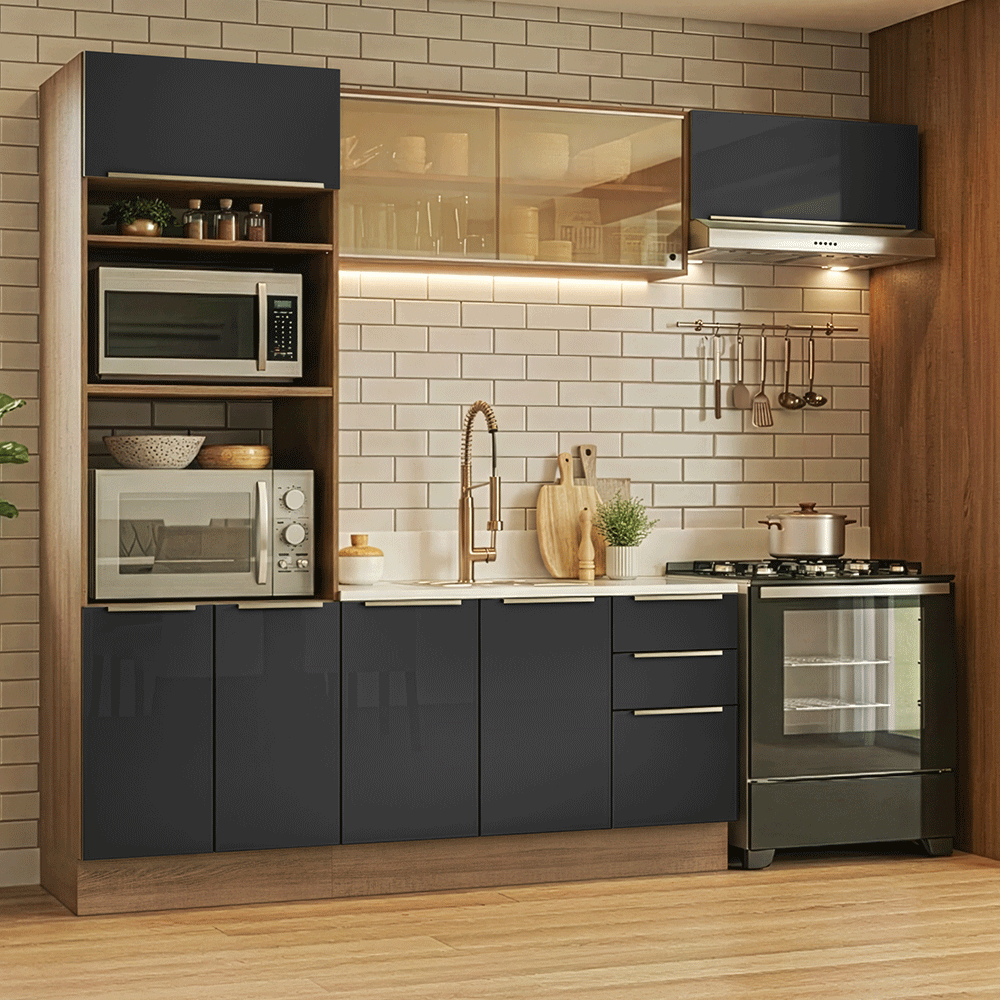 Combo completo de Cocina 270 x 60 cm Marrón/Negro Lux Madesa 08