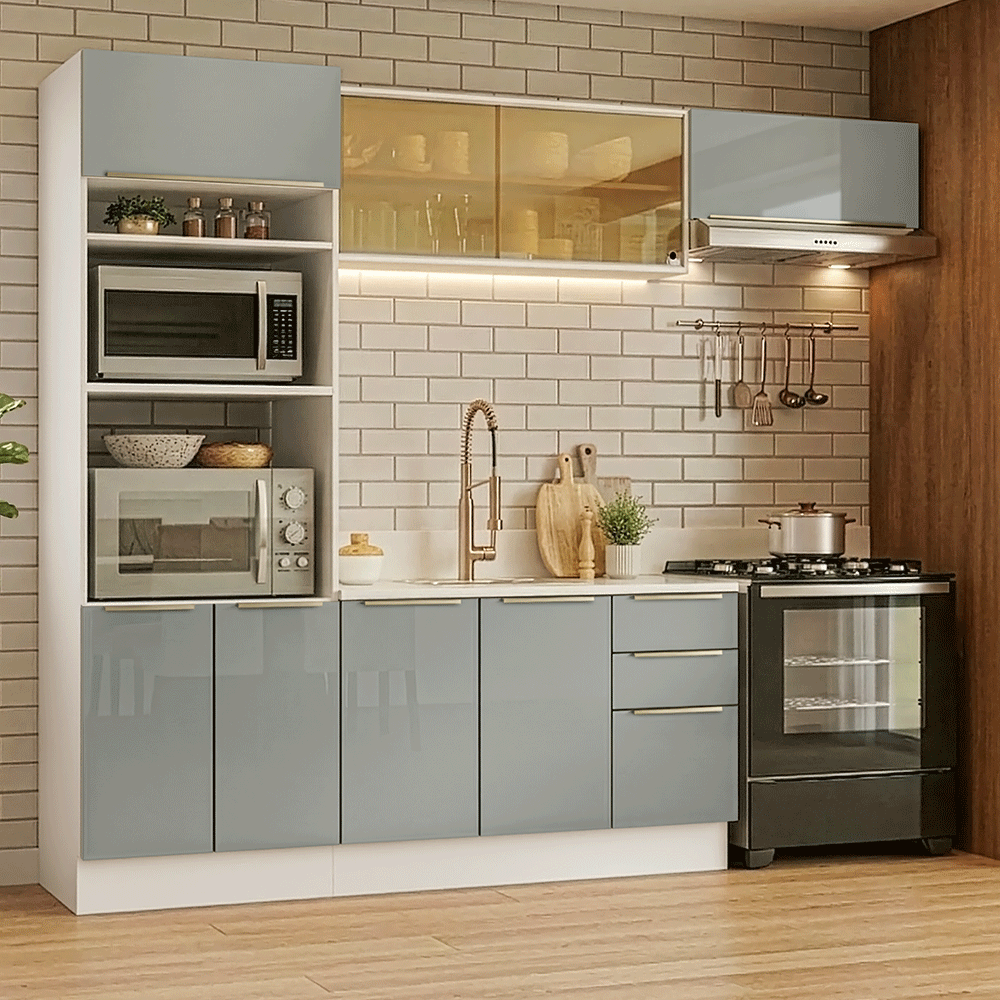 Combo completo de Cocina 270 x 60 cm Blanco/Gris Lux Madesa 08