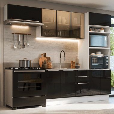 Combo completo de Cocina 270 cm Blanco/Negro Lux Madesa