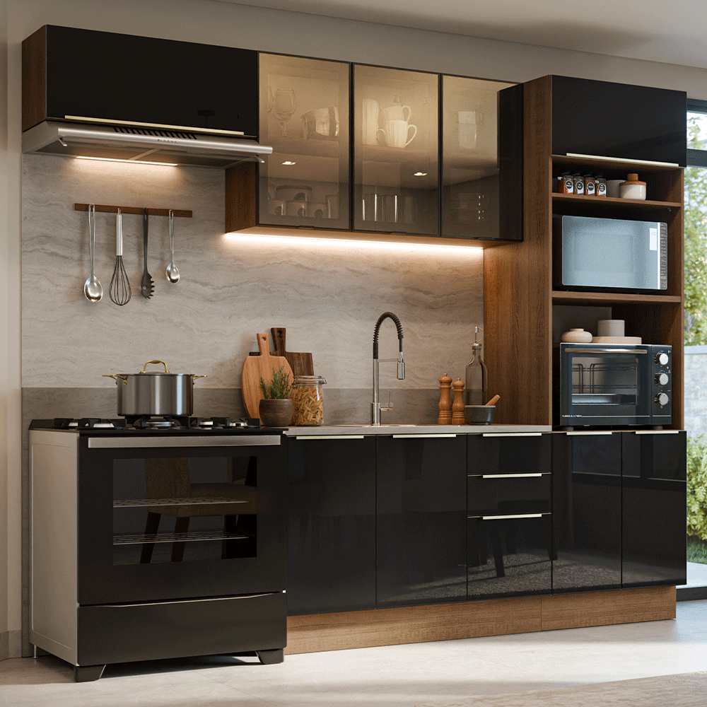 Combo completo de Cocina 270 cm Marrón/Negro Lux Madesa