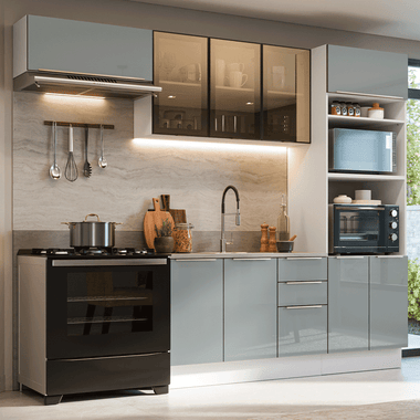 Combo completo de Cocina 270 cm Blanco/Gris Lux Madesa