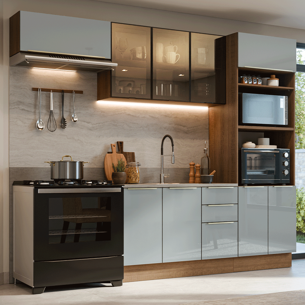 Combo completo de Cocina 270 cm Marrón/Gris Lux Madesa