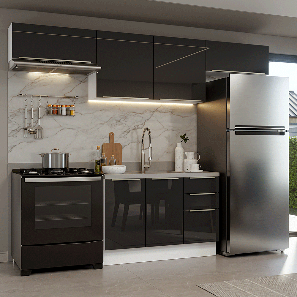 Combo Completo de Cocina 280 cm Blanco/Negro Lux Madesa 01