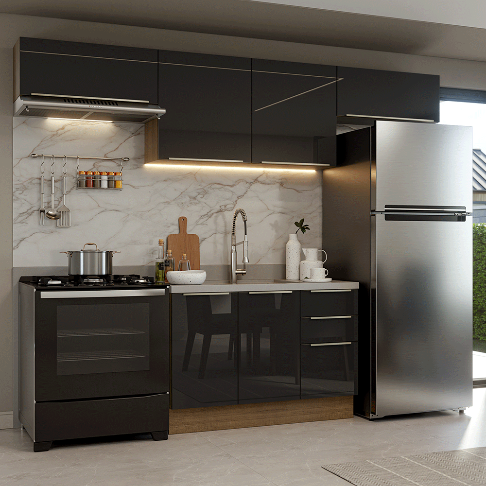 Combo Completo de Cocina 280 cm Marrón/Negro Lux Madesa 01